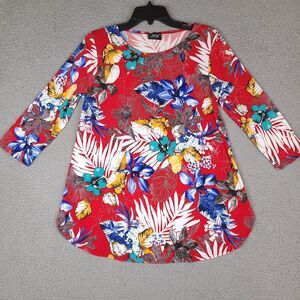 Vintage Jostar Blouse Womens Small‎ Red Colorful Floral 3/4 Sleeve Tunic Top USA
